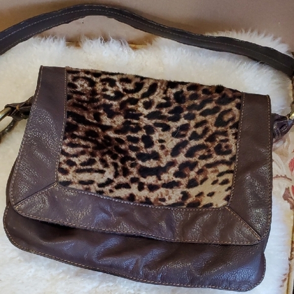 Claudia Firenze Handbags - Leopard Print Brown Leather Shoulder Bag